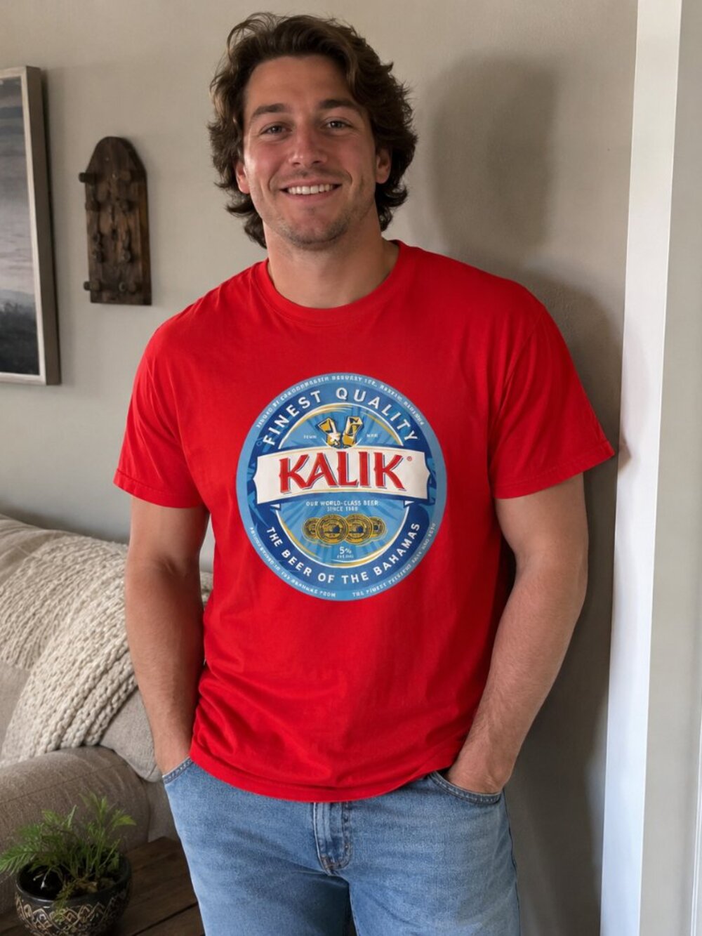 Kalik Beer Bahamas Red Graphic T-Shirt Caribbean Beer Souvenir